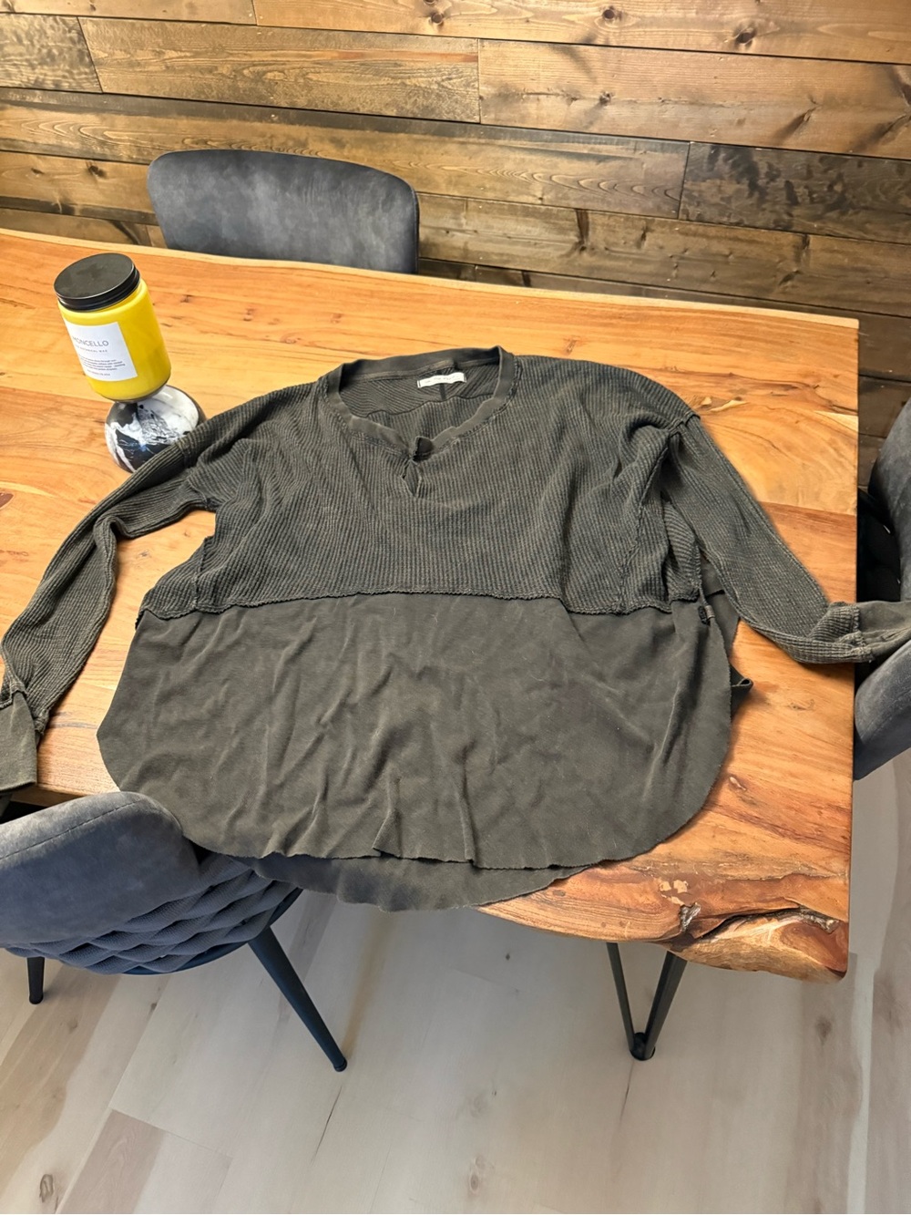 We The Free Black Waffle-Knit Crewneck Top